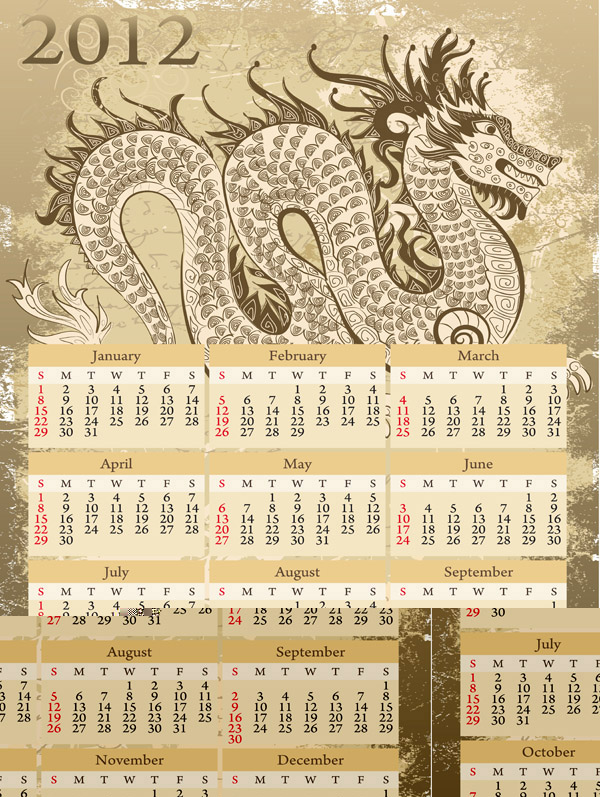 ドラゴン 2012年カレンダー ベクター素材の年