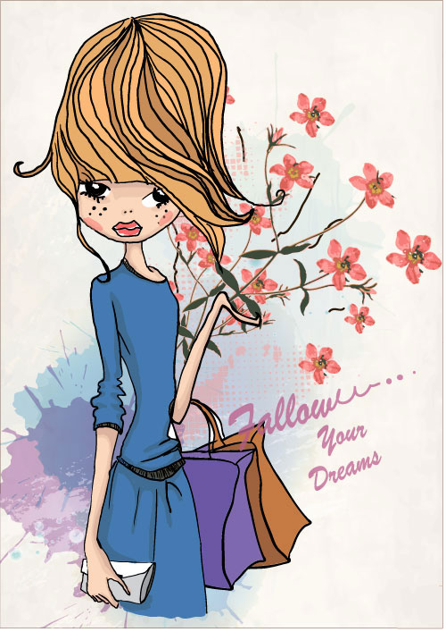 ファッション ショッピング少女 01 - ベクター素材