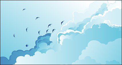 ベクターの風景 - 無料ベクターの曇りの空の上の鳥