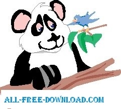 パンダと鳥ベクター漫画 - 無料ベクター